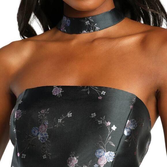 NWT LULUS Women's Got The Charm Floral Jacquard Halter Mini Dress - Picture 4 of 7